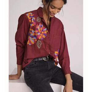 Anthropologie Maeve Embroidered Buttondown